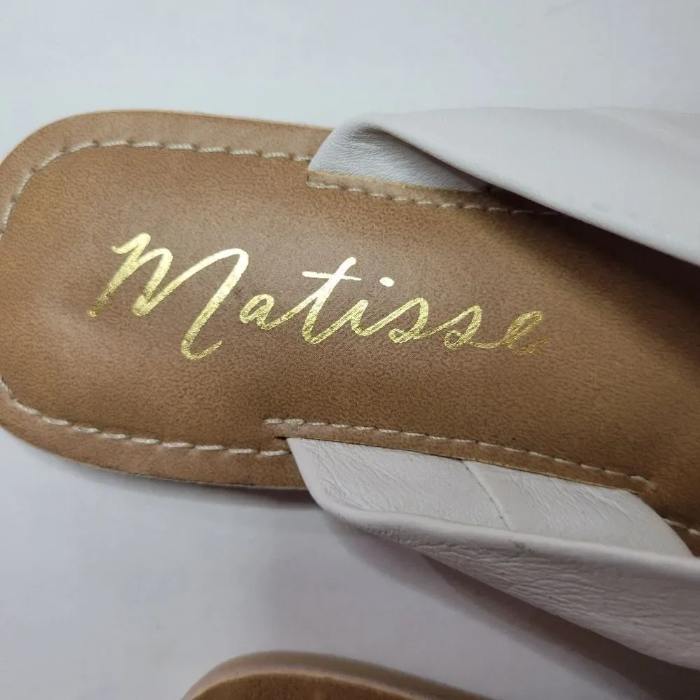 Matisse for Anthropologie White Leather Knotty Slide Flat Sandals
